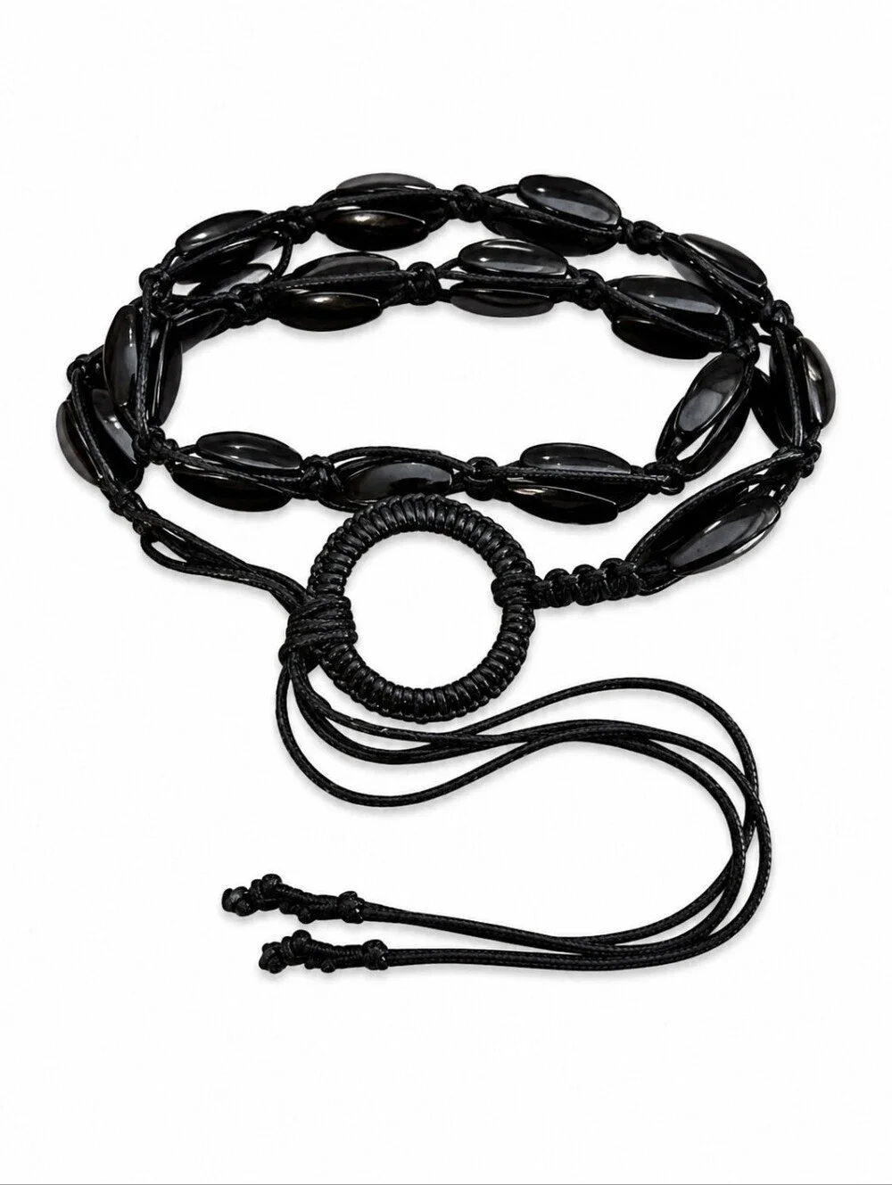 3/$30 Black Acrylic Beaded Macrame Belt